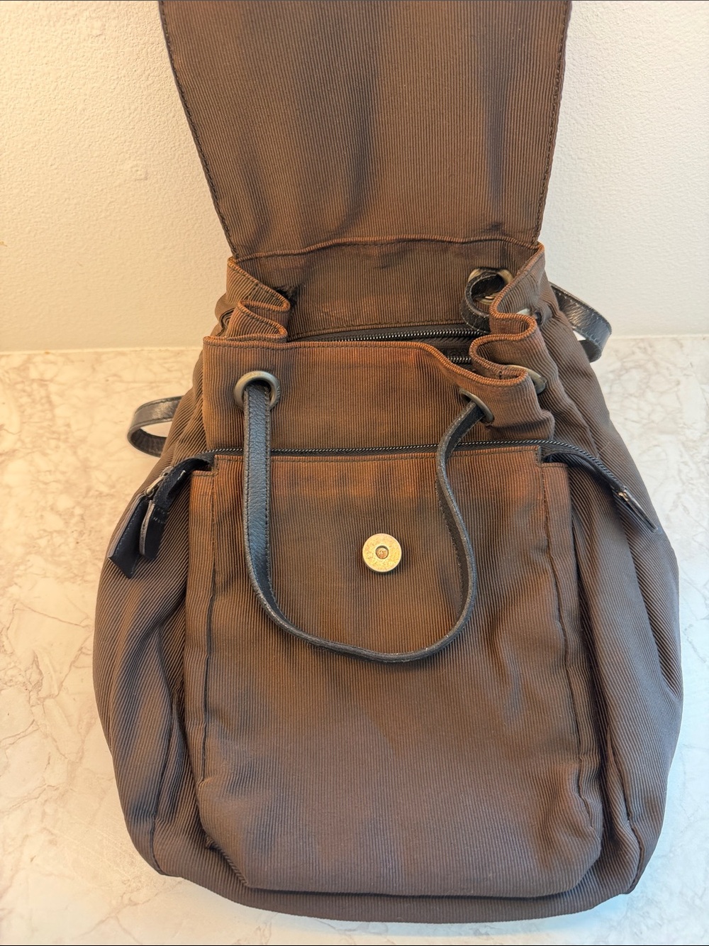 Prada Brown Nylon Backpack with Leather Trim - Picture 2 of 10